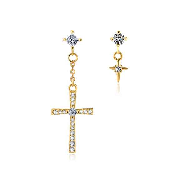 Mismatched Cross Star Dangle Drop Earrings