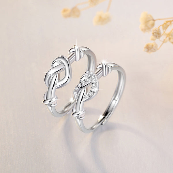 Silver Heart Knot Couple Ring