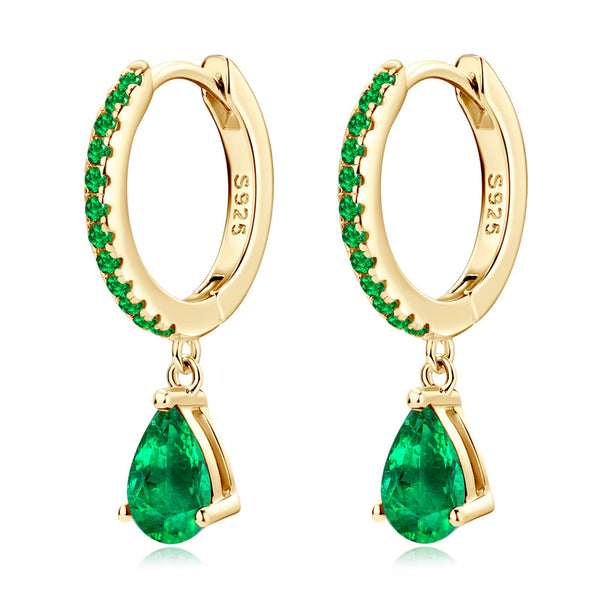 Emerald Teardrop Dangle Drop Hoop Earrings