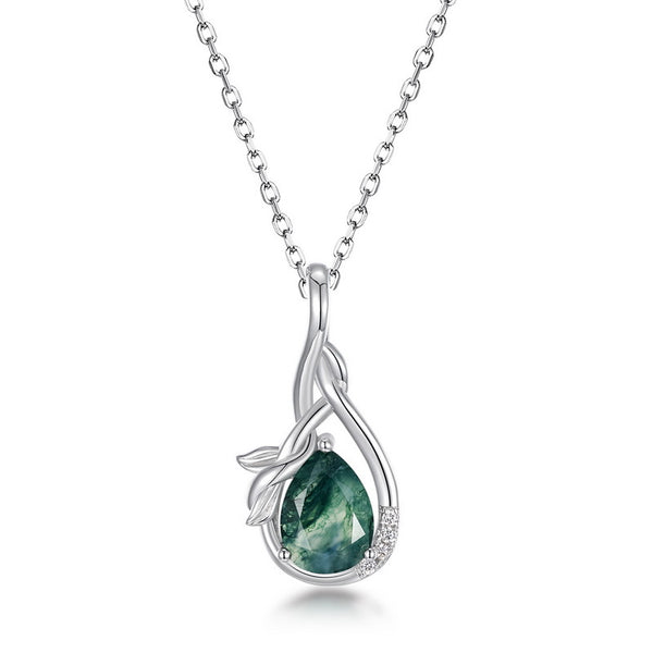 Teardrop Moss Agate Pendant Necklace