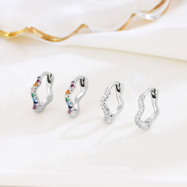 Rainbow Color Gem Twist Hoop Earrings