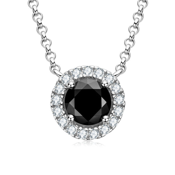 Black Moissanite Halo Necklace