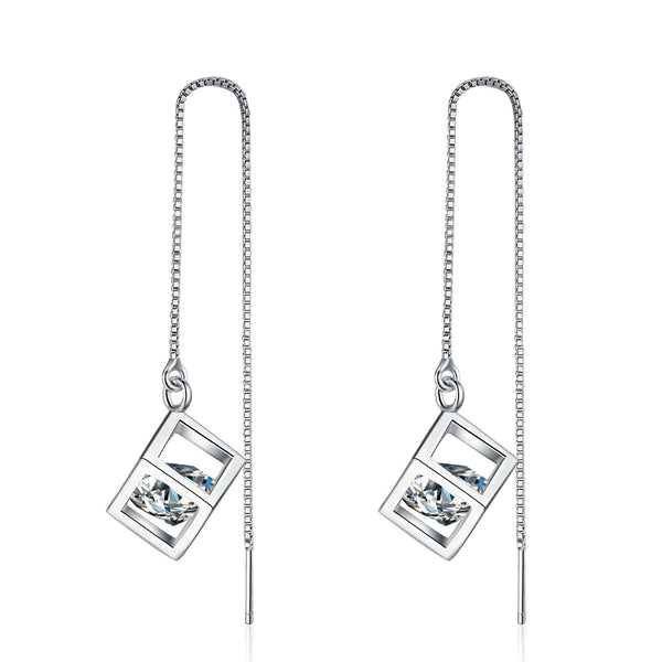 Moissanite Magic Cube Threader Earrings