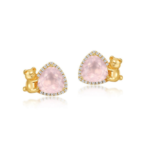 Cute Teddy Bear Rose Quartz Earrings