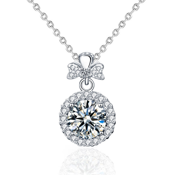 Moissanite Bow Tie Halo Charm Necklace