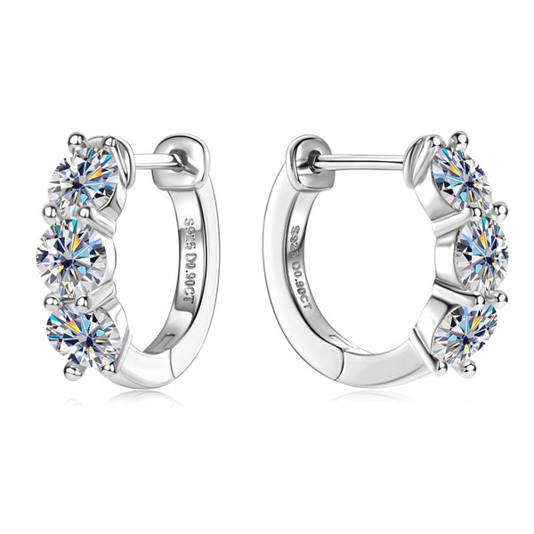 Three Stone Moissanite Hoop Earrings