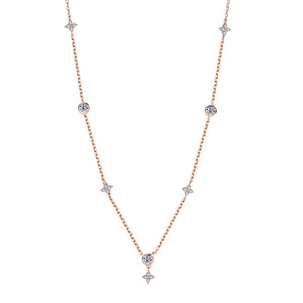 Four Leaf Clover Moissanite Station Necklace