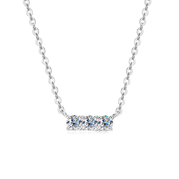 Three Stone Moissanite Bar Necklace