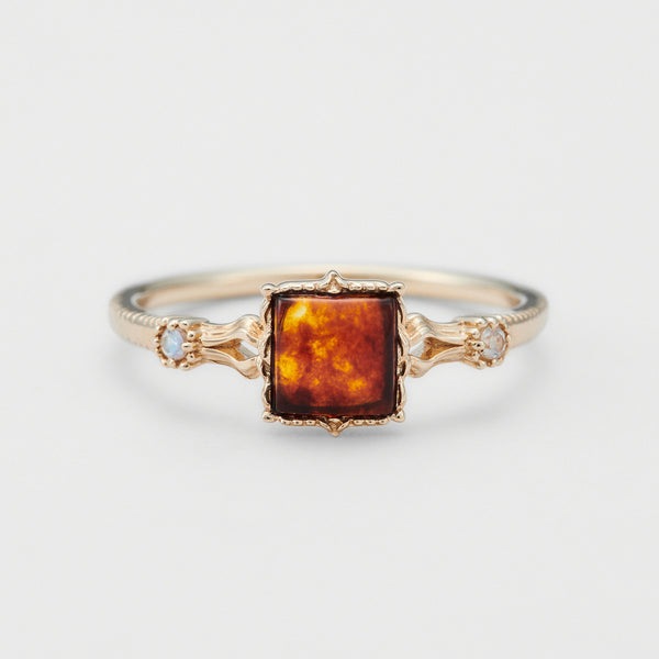 Vintage Square Amber Ring