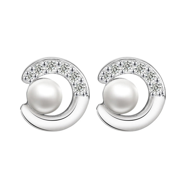 Round Pearl C-Shaped Stud Earrings