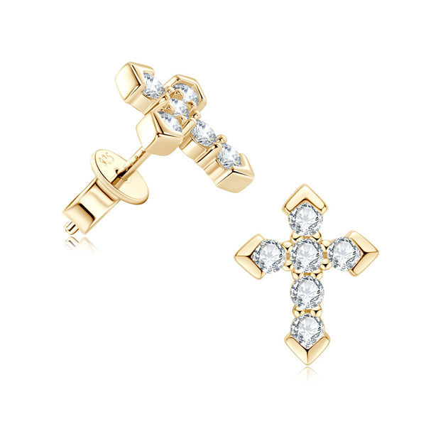 Moissanite Dainty Cross Stud Earrings