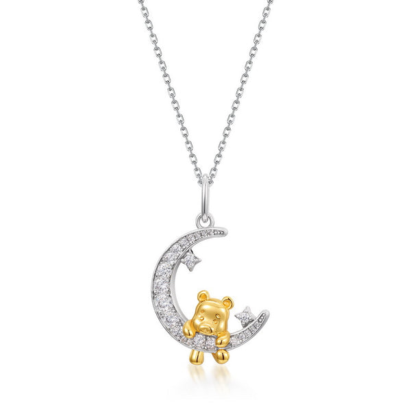 Cute Teddy Bear Moon Necklace