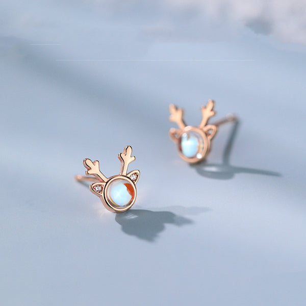 Moonstone Deer Antler Stud Earrings