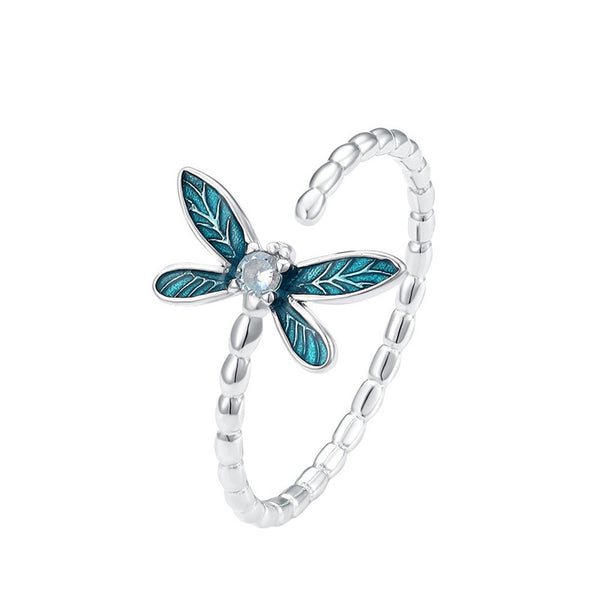 Green Enamel Dragonfly Ring