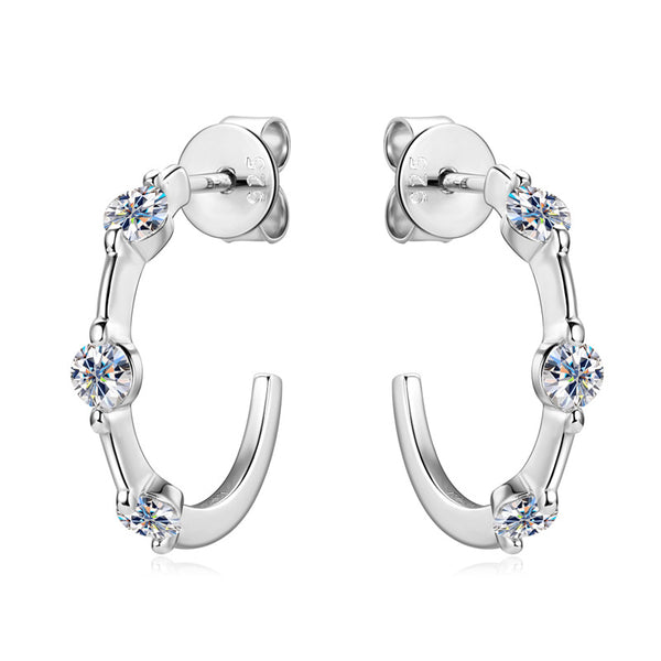 Moissanite C Hoop Wedding Earrings