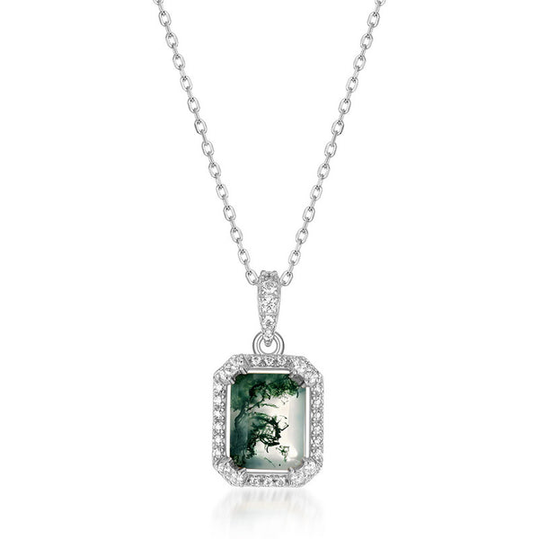 Emerald Cut Moss Agate Necklace