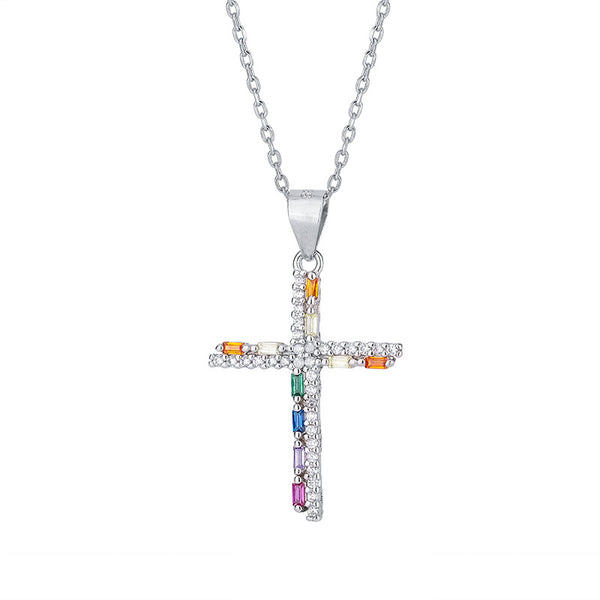 Classic Rainbow Cross Pendant Necklace