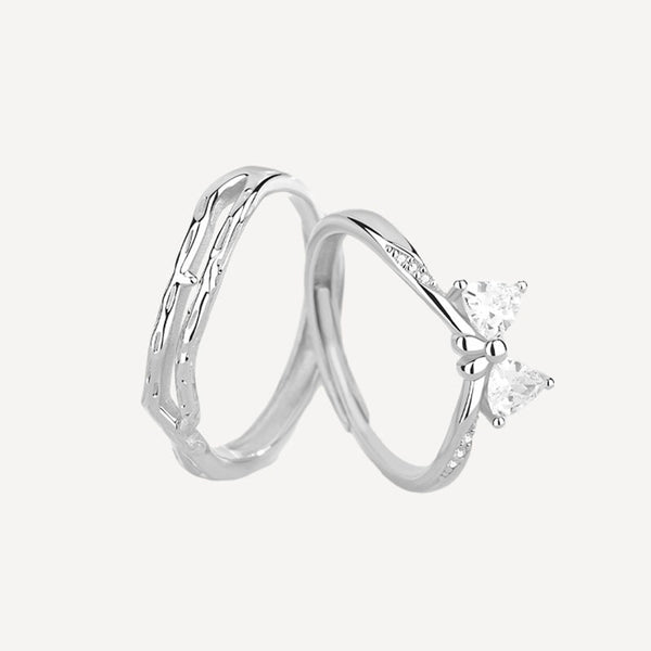 Silver Bowknot Couple Ring