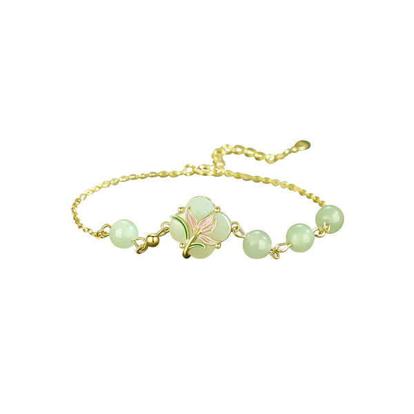 Magnolia Flower Four Leaf Clover Bracelet