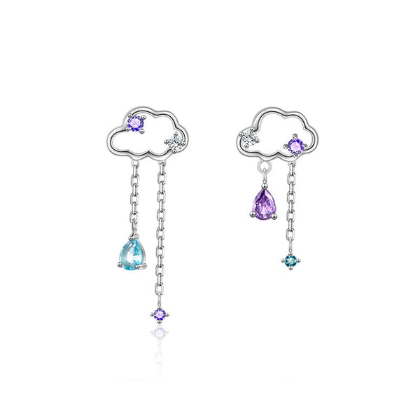 Color Gemstone Cloud Rain Stud Earrings