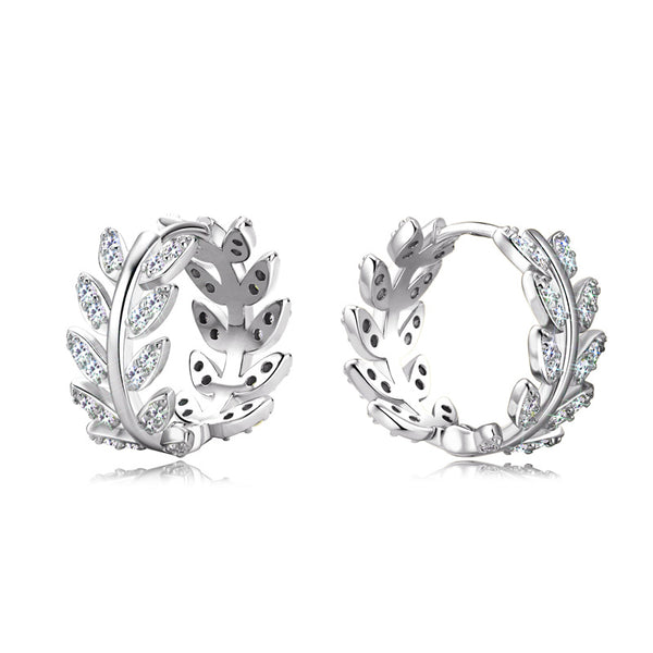 Olive Tree Leaf Branch Moissanite Hoop Earrings