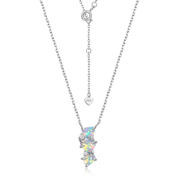 Three Stone Opal Pendant Necklace