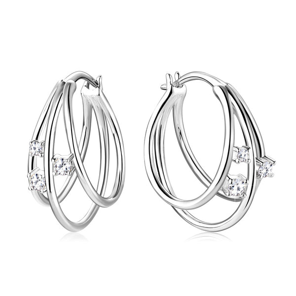 Three Stone Moissanite Hoop Earrings