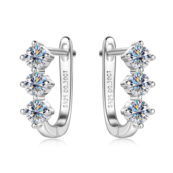 Three Stone Moissanite U-Shaped Earrings