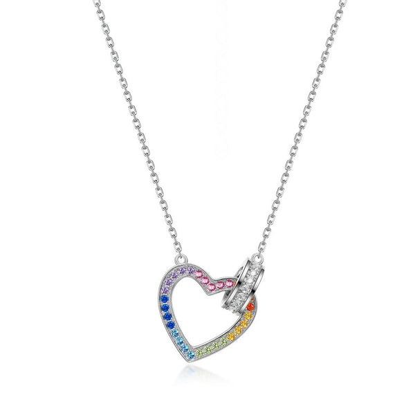 Color Gemstone Pave Heart Necklace