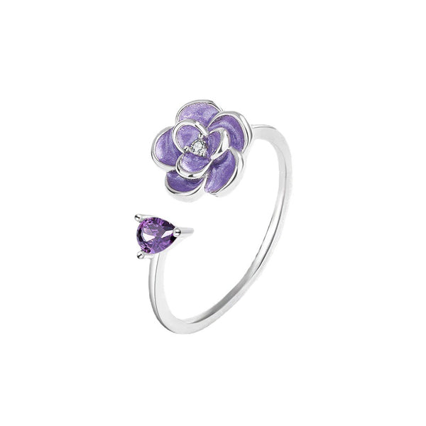 Purple Enamel Rose Flower Ring