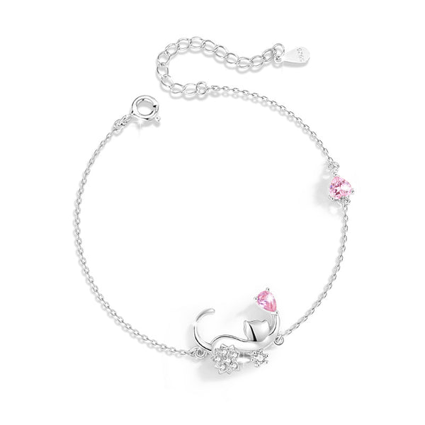 Cute Cat Pink Heart Bracelet