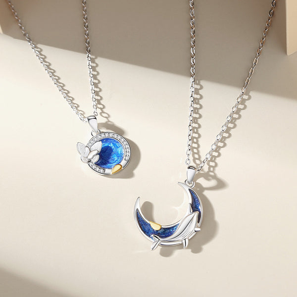 Whale Butterfly Matching Couple Necklace