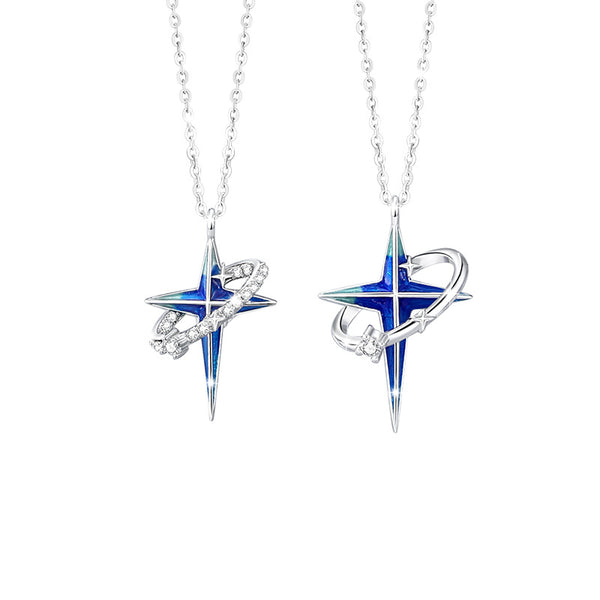 Blue Star Planet Couple Necklace