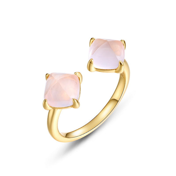 Double Pink Crystal Rose Quartz Ring