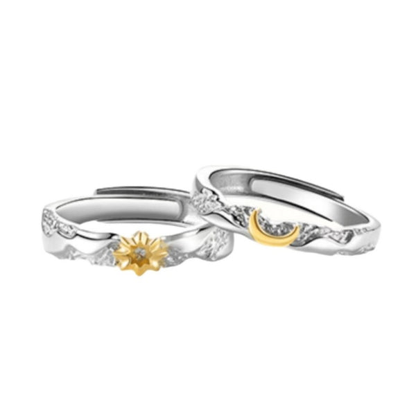 Gold Sun Moon Matching Couple Ring