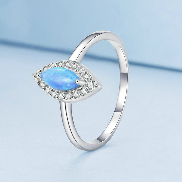 Blue Opal Evil Eye Band Ring