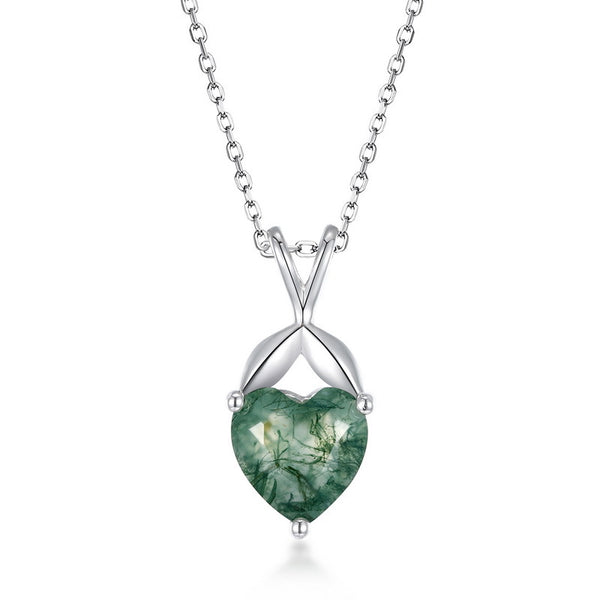 Heart Moss Agate Pendant Necklace