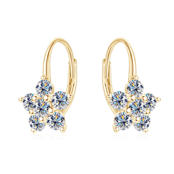 Moissanite Flower Leverback Earrings