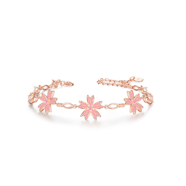 Pink Cherry Blossom Charm Bracelet