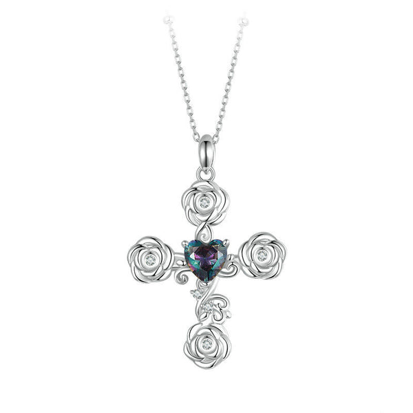 Rose Flower Cross Necklace