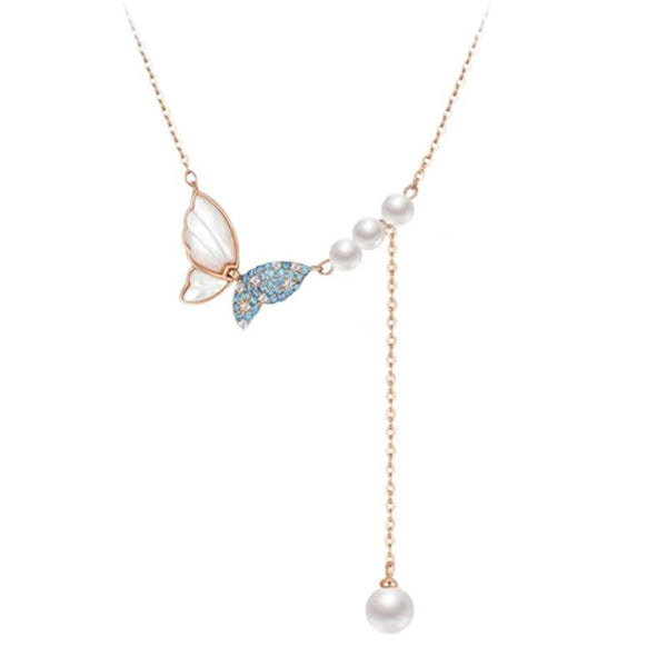 Butterfly Pearl Charm Wedding Necklace