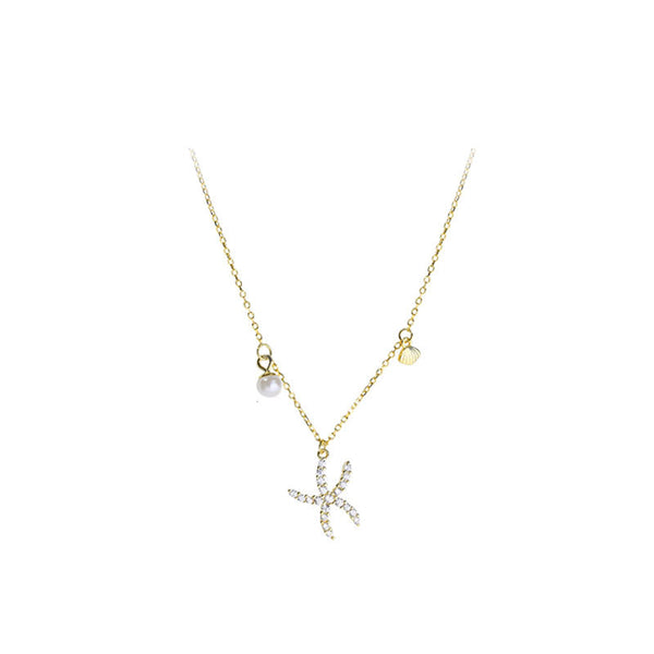 Starfish Seashell Pearl Charm Necklace