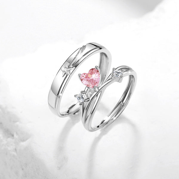 Pink Heart Star Couple Matching Ring