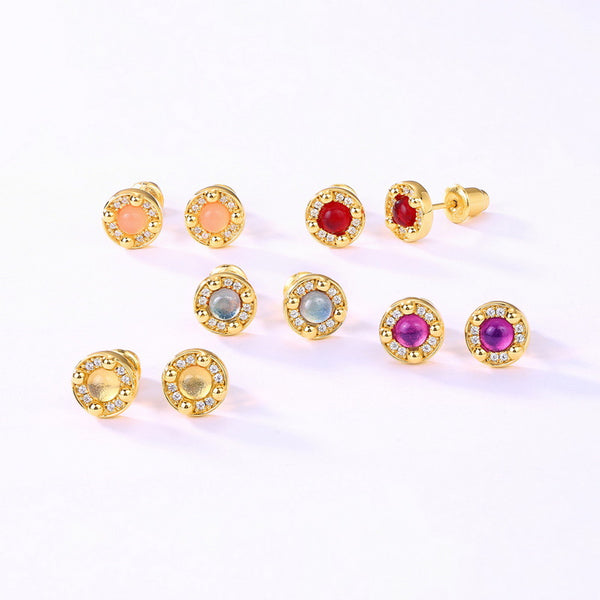 Round Synthesis Crystal Stud Earrings