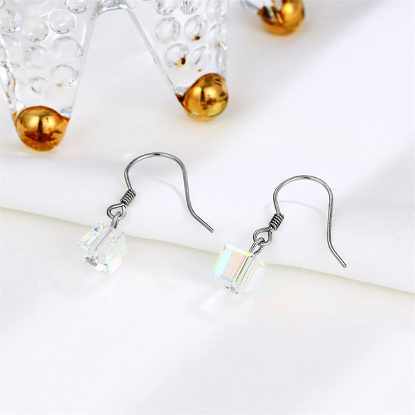 Sugar Cube Square Crystal Hook Earrings