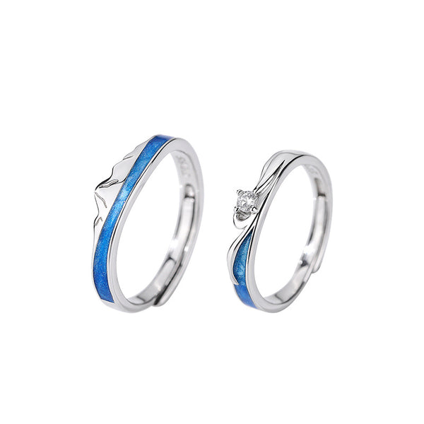 Mountain Ocean Couple Matching Ring