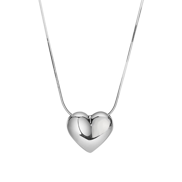 Silver Three-Dimensional Heart Necklace