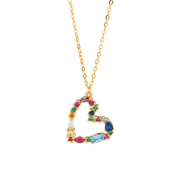 Rainbow Gem  Heart Pendant Necklace