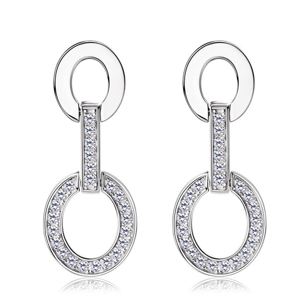 Pave Round Moissanite Dangle Drop Earrings