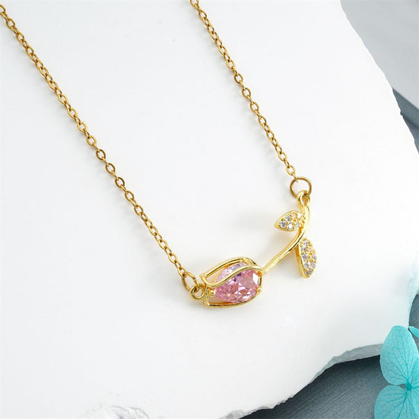 Horizontal Tulip Flower Charm Necklace